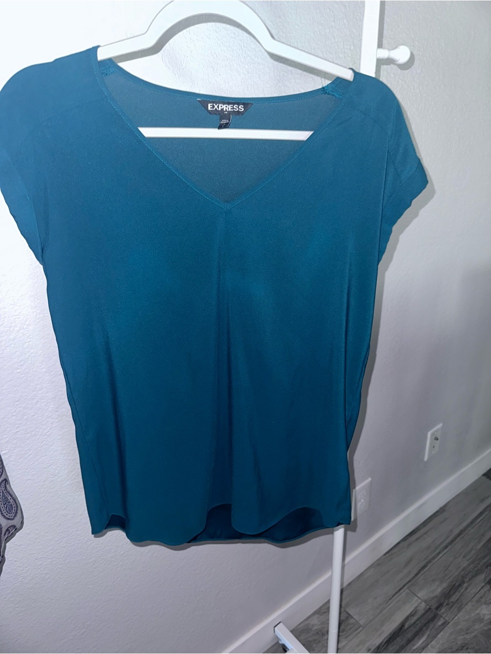 Express Teal V-Neck Cap Sleeve Blouse